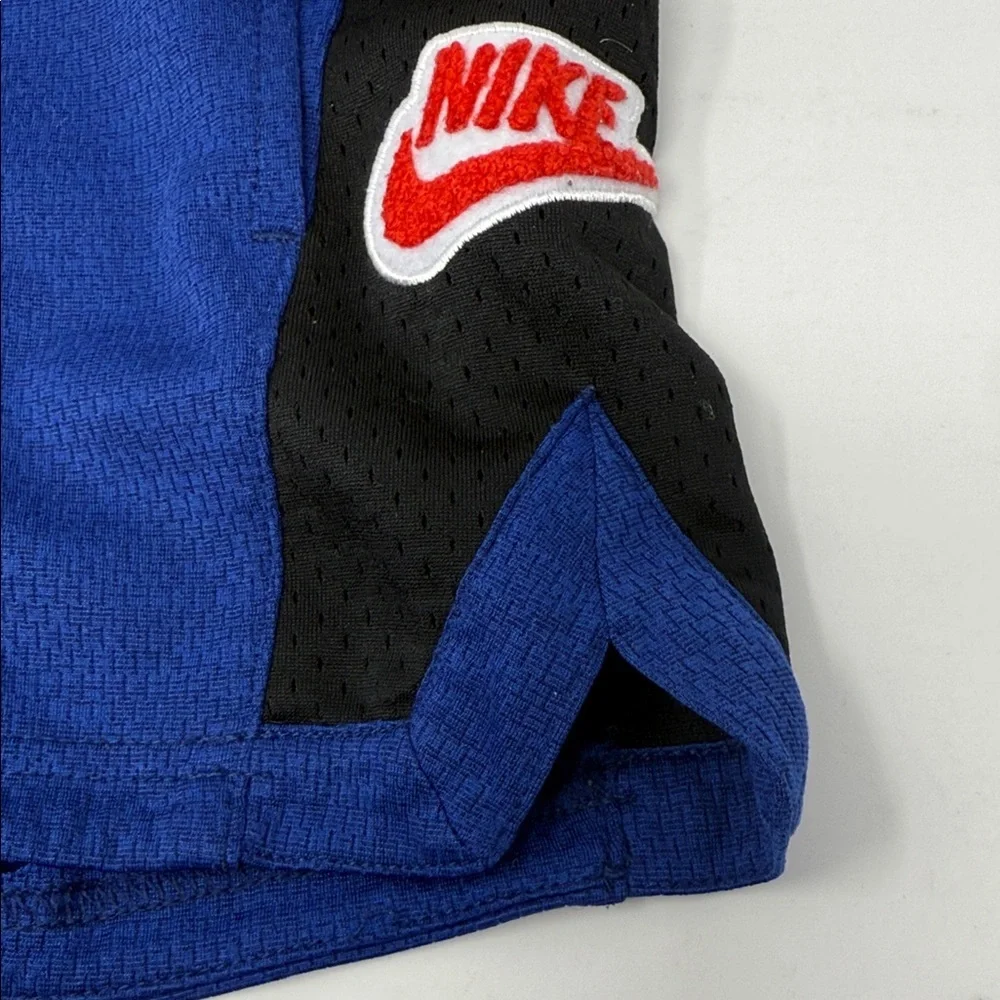 Nike Kids Blue Athletic Shorts -Red Waistband Trim 3-4 drawstring